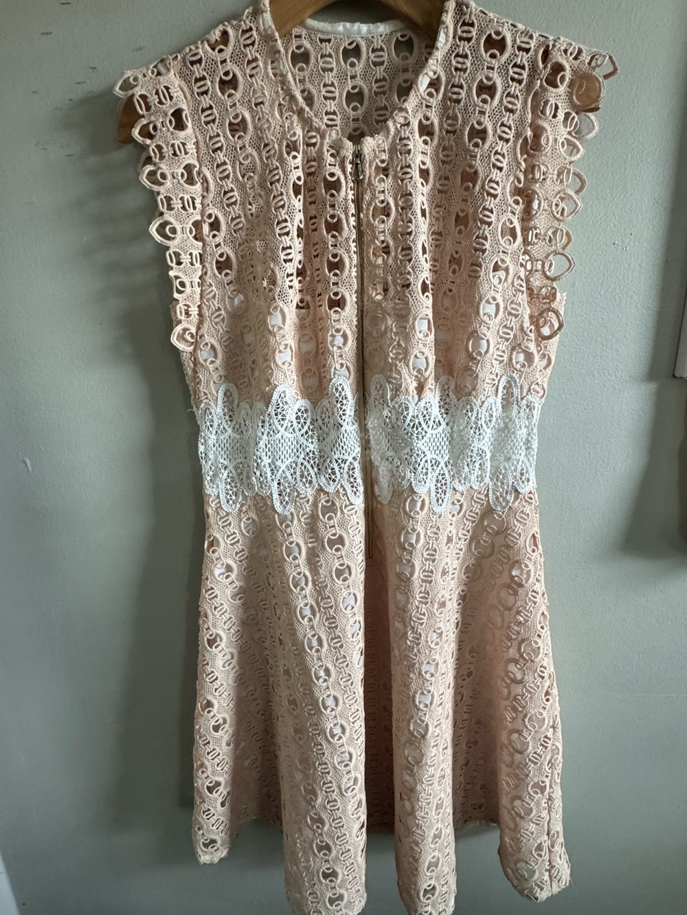 Sandro kamel sleeveless zip up front embroidered lace dress size 40EU - Picture 3 of 9